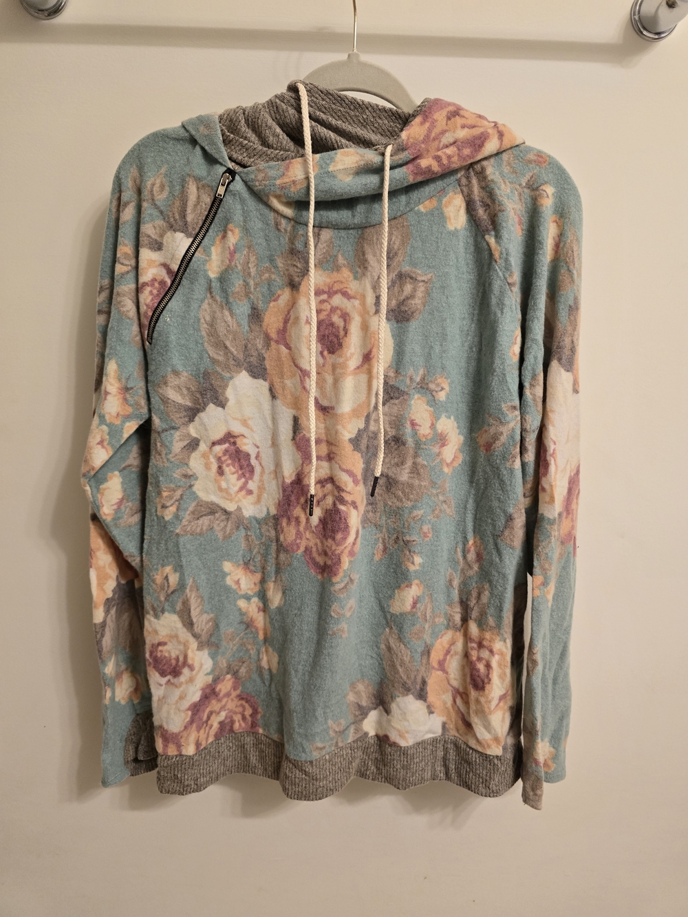 Vanilla Bay Teal Floral Cowl Neck Pullover